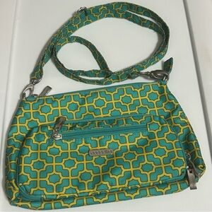 ⭐️Baggallini teal green/yellow crossbody built in wallet bag purse